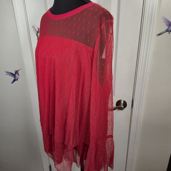 Lane Bryant Red Swiss Dot Mesh Bell Sleeve Tunic – Romantic Plus Size 18/20 - Picture 3 of 9
